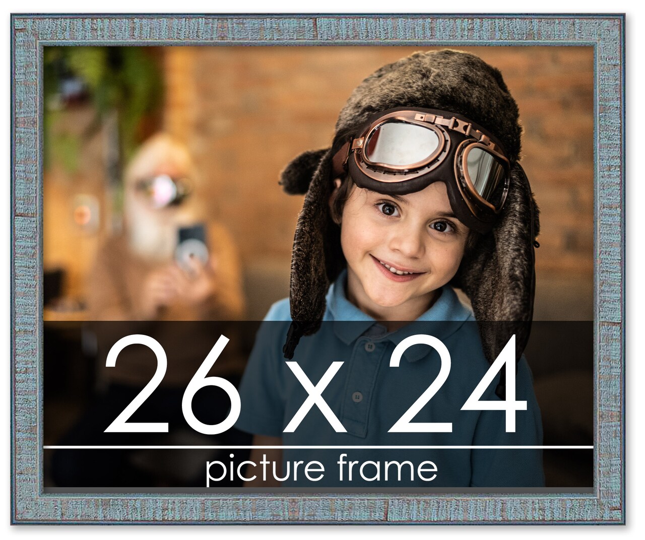 Photo Size Textured Blue Picture Frame - UV Acrylic, Foam Board Backing, Hanging Hardware